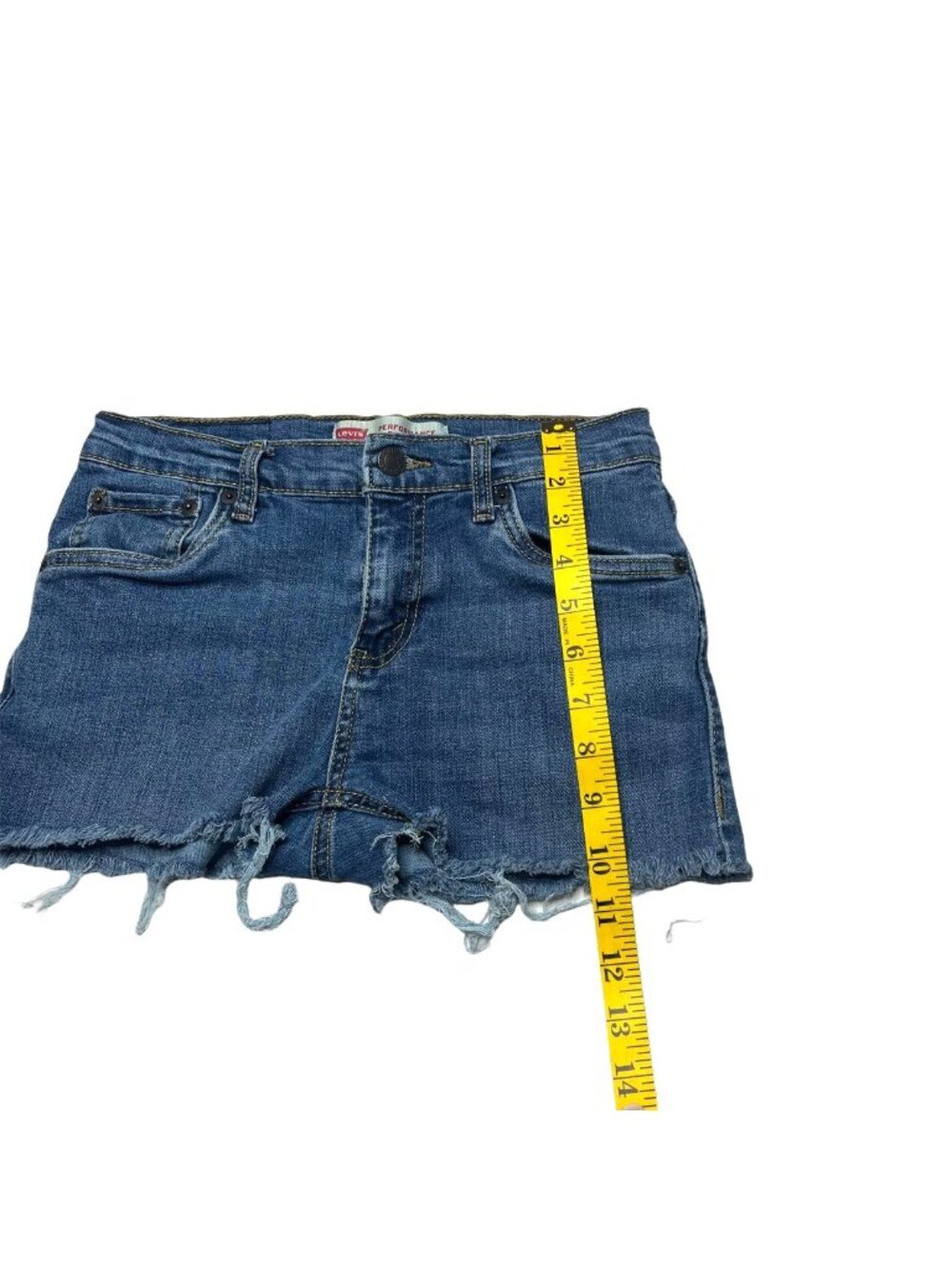 Levis 511 Cutoff Shorts Girls Blue Stretch Denim Fringe Slim Fit Size 14 - Picture 10 of 11